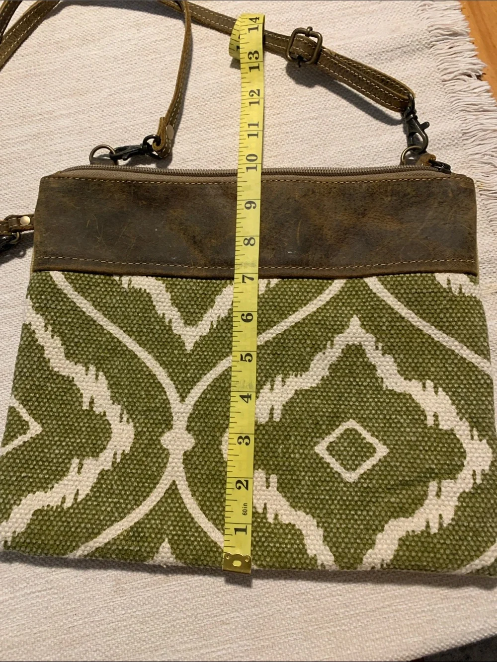 Myra Bag Crossbody purse Olive Green Design w/Brown Leather